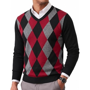 COOFANDY Mens Casual V Neck Sweater Knit Slim Fit Long Sleeve Pullover Top(Black-red)