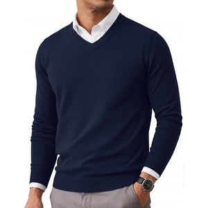 COOFANDY Mens Casual V Neck Sweater Knit Slim Fit Long Sleeve Pullover Top(Blue)