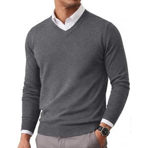 COOFANDY Mens Casual V Neck Sweater Knit Slim Fit Long Sleeve Pullover Top(Grey)