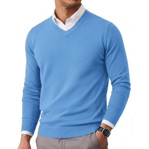 COOFANDY Mens Casual V Neck Sweater Knit Slim Fit Long Sleeve Pullover Top(Light Blue)