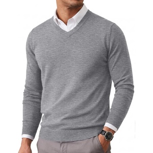 COOFANDY Mens Casual V Neck Sweater Knit Slim Fit Long Sleeve Pullover Top(Light Grey)