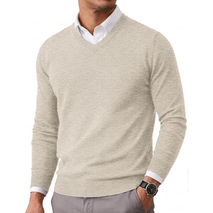 COOFANDY Mens Casual V Neck Sweater Knit Slim Fit Long Sleeve Pullover Top(Light Khaki)