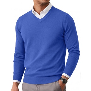 COOFANDY Mens Casual V Neck Sweater Knit Slim Fit Long Sleeve Pullover Top(Royal Blue)