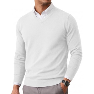 COOFANDY Mens Casual V Neck Sweater Knit Slim Fit Long Sleeve Pullover Top(White)