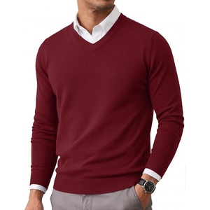 COOFANDY Mens Casual V Neck Sweater Knit Slim Fit Long Sleeve Pullover Top(Wine Red)