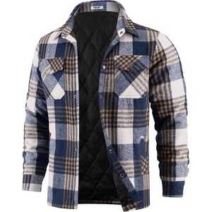 COOFANDY Mens Flannel Shirt Jacket Quilted Lined Plaid Jacket Warm Shackets(Dark Blue)