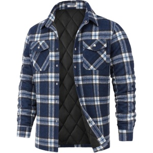 COOFANDY Mens Flannel Shirt Jacket Quilted Lined Plaid Jacket Warm Shackets(Dark Blue Plaid)