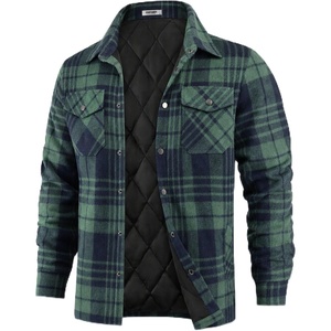 COOFANDY Mens Flannel Shirt Jacket Quilted Lined Plaid Jacket Warm Shackets(Navy Blue Green Plaid)