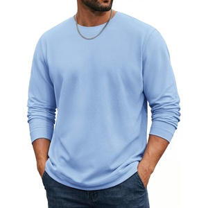 COOFANDY Mens Long Sleeve Tee Shirts Cotton Casual Crew Neck Basic T‑Shirts(Light Blue)