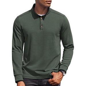 COOFANDY Men’s Quarter Button Pullover Long Sleeve Stand Collar T-Shirts(Army Green)