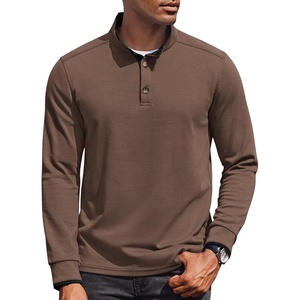 COOFANDY Men’s Quarter Button Pullover Long Sleeve Stand Collar T-Shirts(Brown)