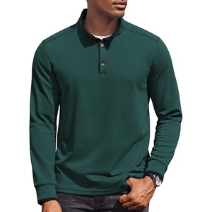 COOFANDY Men’s Quarter Button Pullover Long Sleeve Stand Collar T-Shirts(Forest Green)