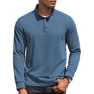 COOFANDY Men’s Quarter Button Pullover Long Sleeve Stand Collar T-Shirts(Grey Blue)