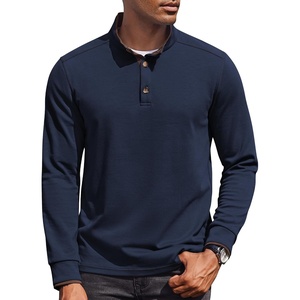 COOFANDY Men’s Quarter Button Pullover Long Sleeve Stand Collar T-Shirts(Navy Blue)