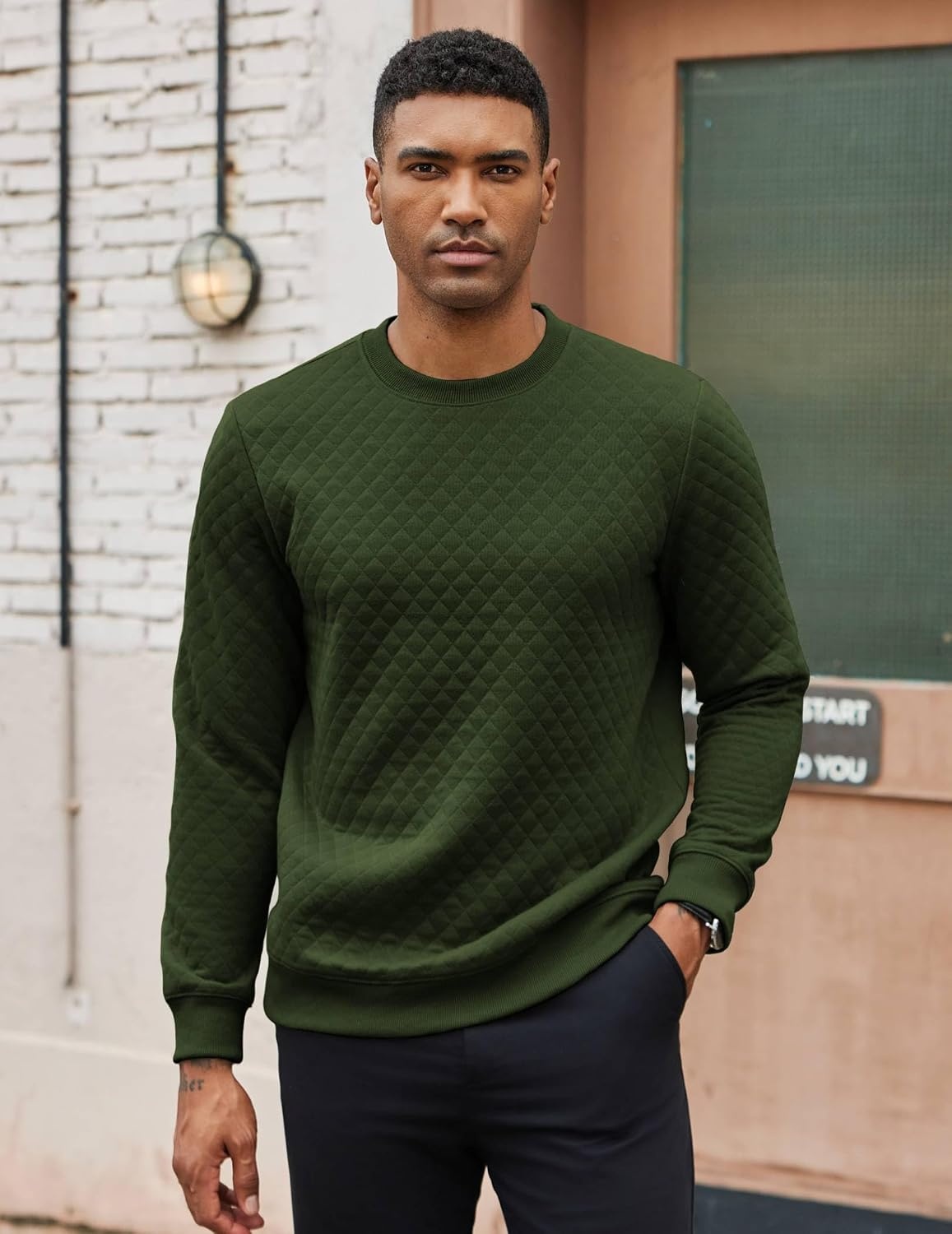 image:imageCOOFANDY Mens Crewneck Sweatshirts Long Sleeve Casual Pullovers SweatersArmy Green