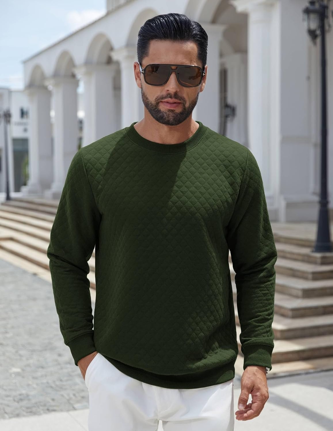 image:imageCOOFANDY Mens Crewneck Sweatshirts Long Sleeve Casual Pullovers SweatersArmy Green