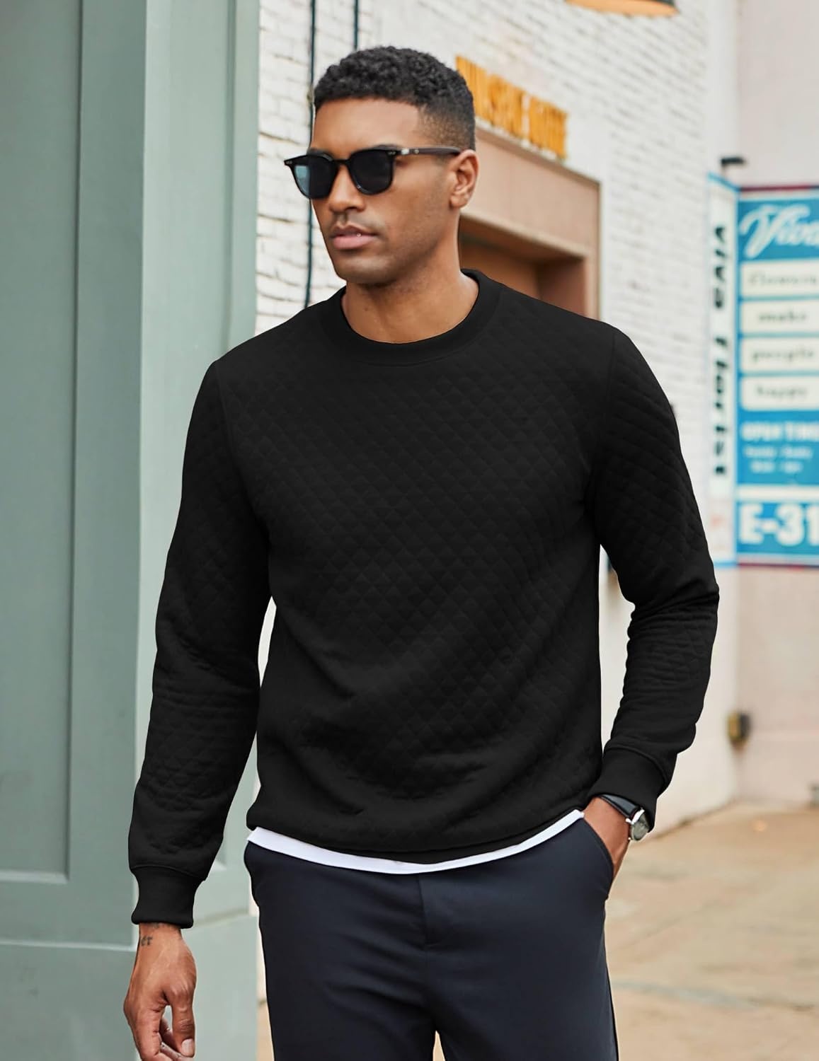 image:imageCOOFANDY Mens Crewneck Sweatshirts Long Sleeve Casual Pullovers SweatersBlack