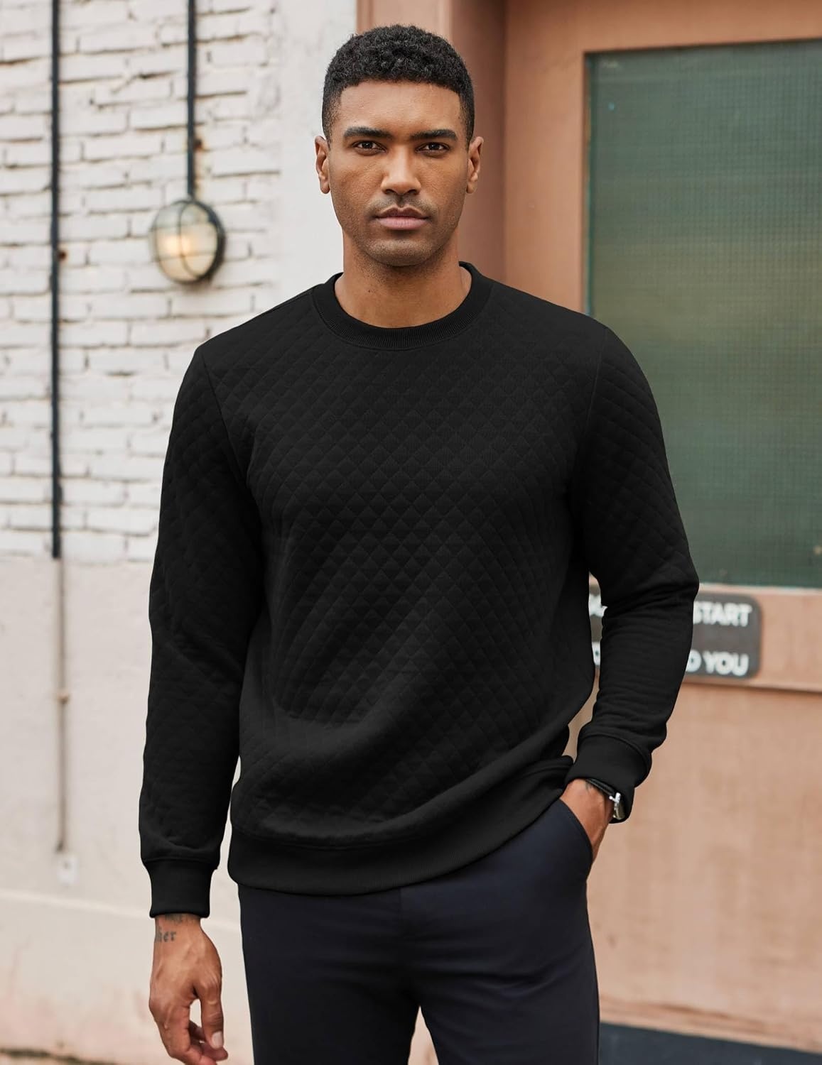 image:imageCOOFANDY Mens Crewneck Sweatshirts Long Sleeve Casual Pullovers SweatersBlack