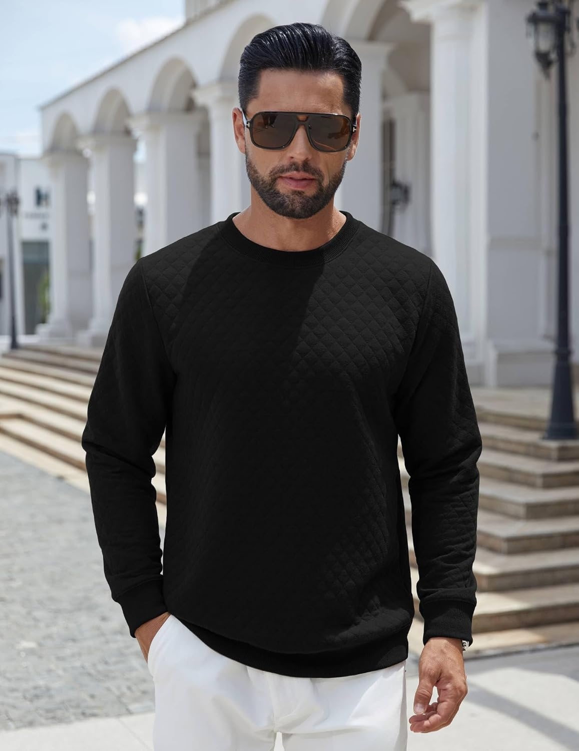 image:imageCOOFANDY Mens Crewneck Sweatshirts Long Sleeve Casual Pullovers SweatersBlack