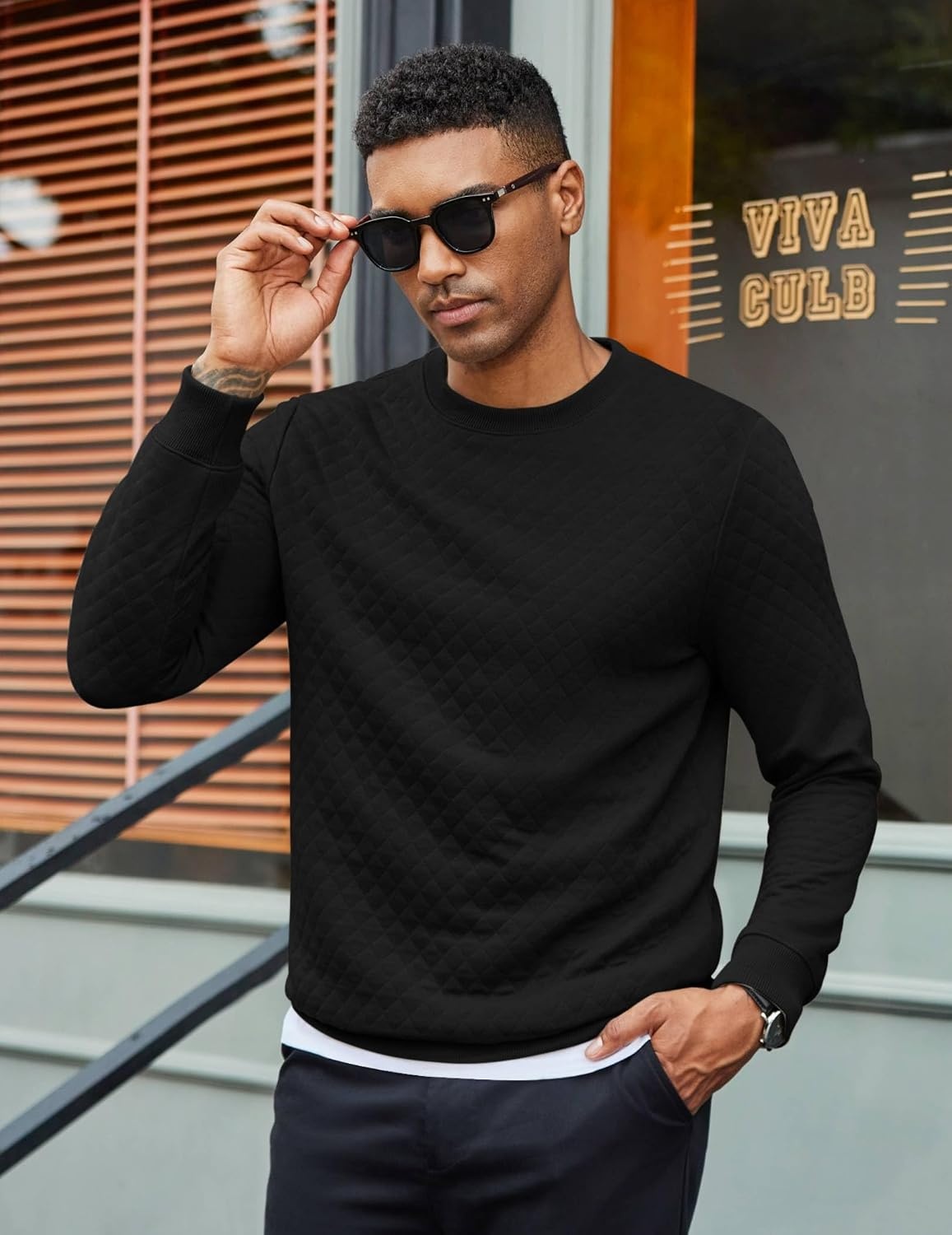 image:imageCOOFANDY Mens Crewneck Sweatshirts Long Sleeve Casual Pullovers SweatersBlack