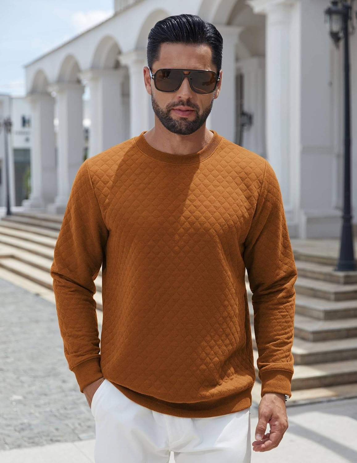 image:imageCOOFANDY Mens Crewneck Sweatshirts Long Sleeve Casual Pullovers SweatersBrown