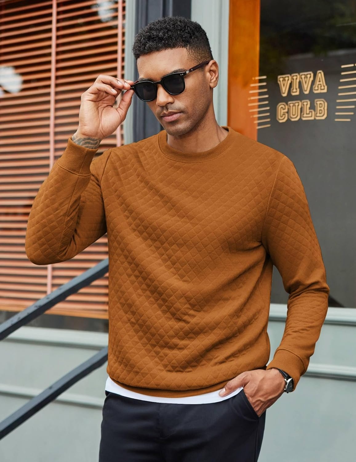 image:imageCOOFANDY Mens Crewneck Sweatshirts Long Sleeve Casual Pullovers SweatersBrown