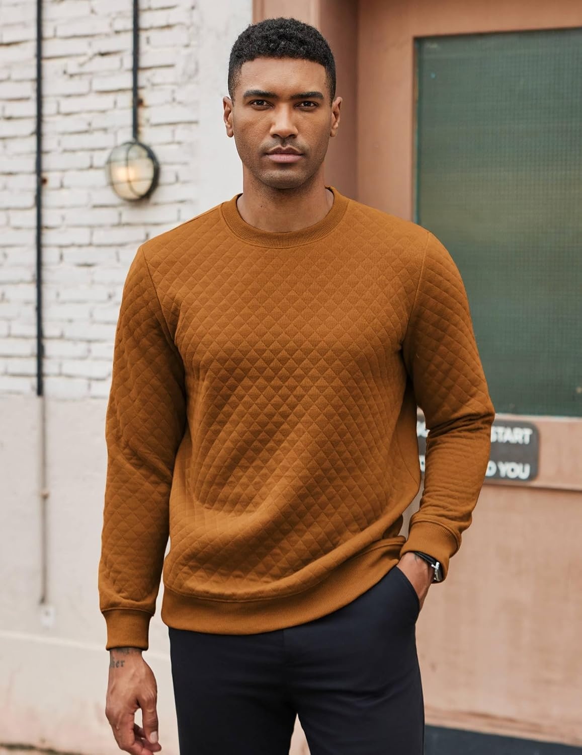 image:imageCOOFANDY Mens Crewneck Sweatshirts Long Sleeve Casual Pullovers SweatersBrown