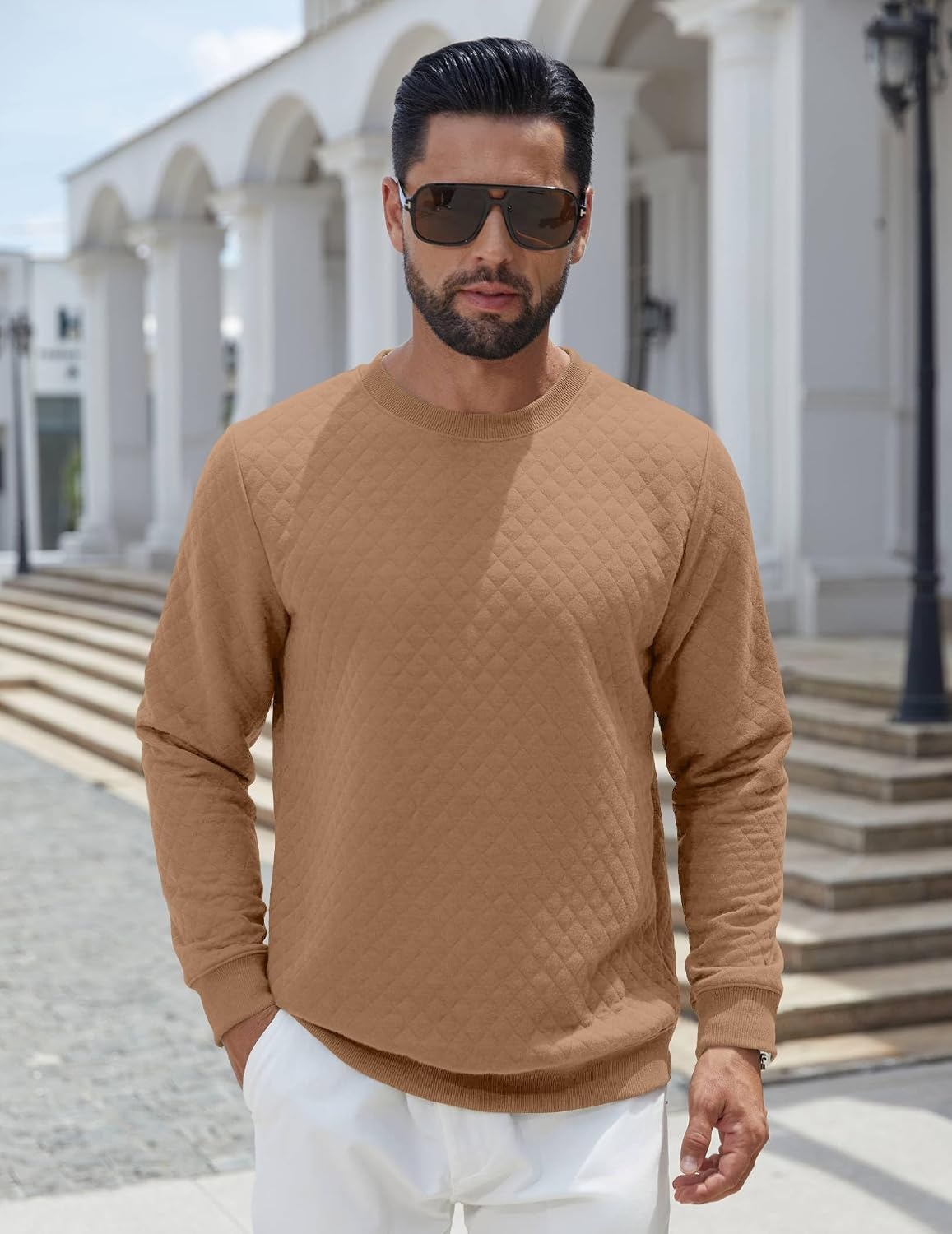 image:imageCOOFANDY Mens Crewneck Sweatshirts Long Sleeve Casual Pullovers SweatersCamel