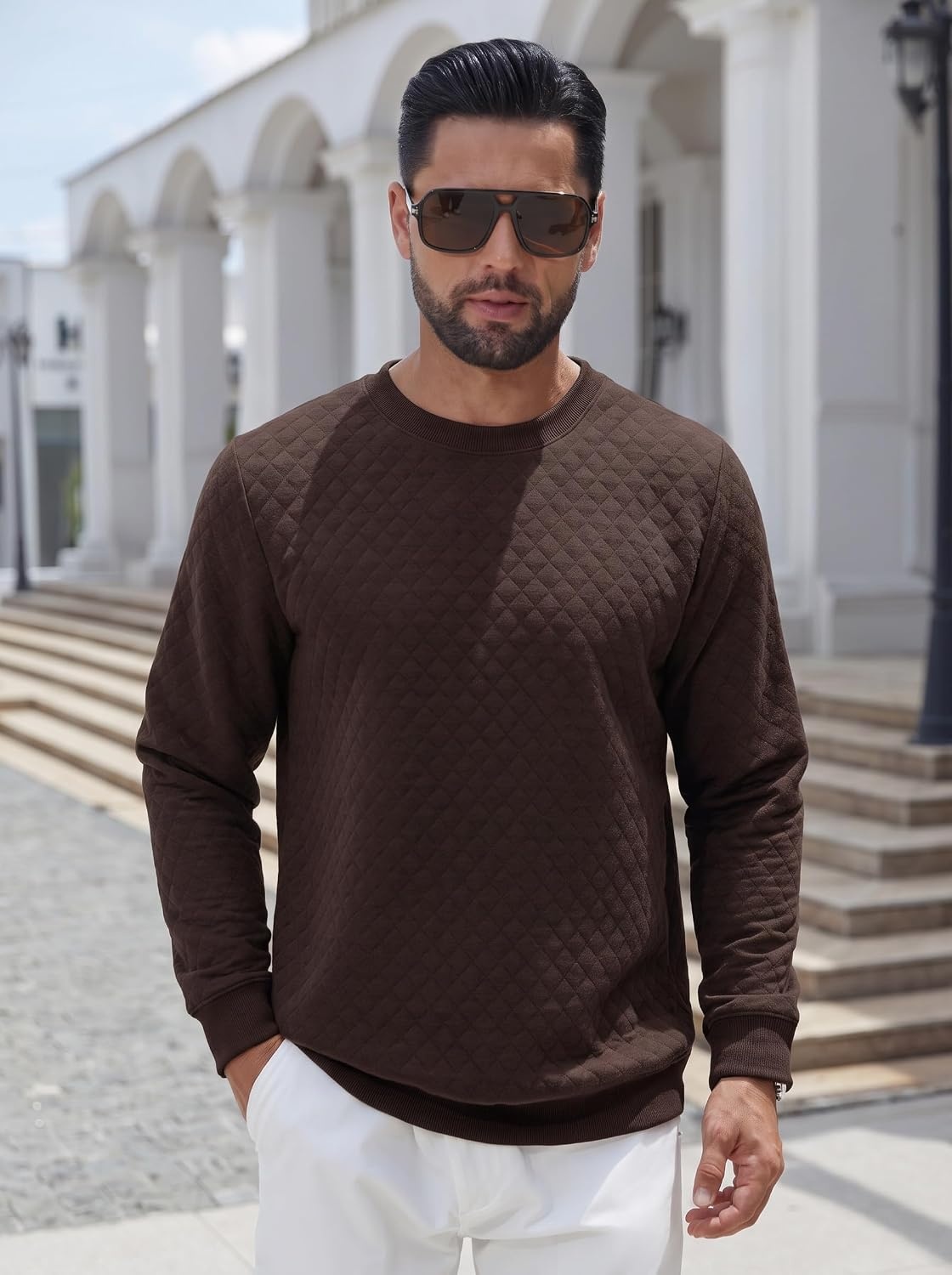 image:imageCOOFANDY Mens Crewneck Sweatshirts Long Sleeve Casual Pullovers SweatersDark Brown