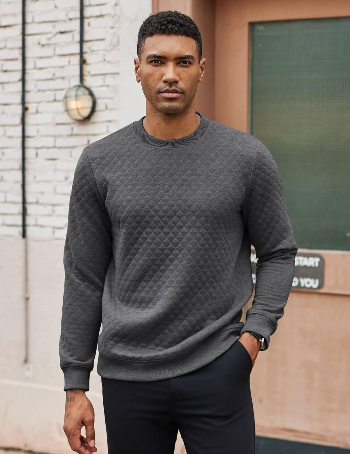 image:imageCOOFANDY Mens Crewneck Sweatshirts Long Sleeve Casual Pullovers SweatersDark Grey