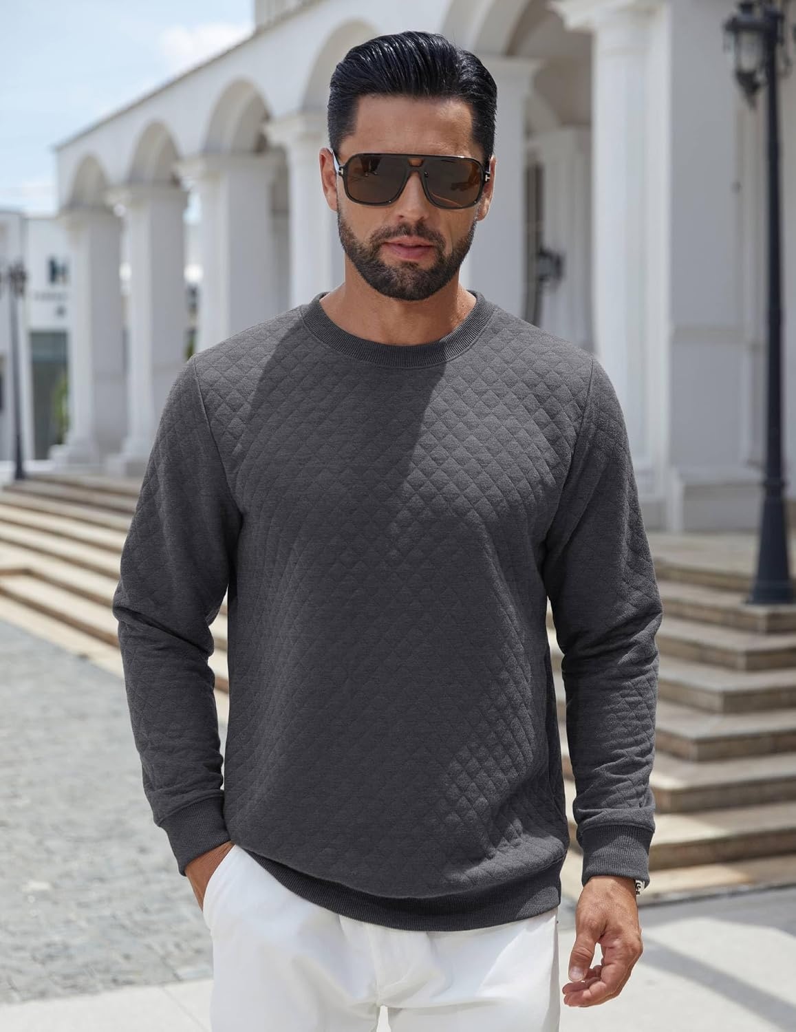 image:imageCOOFANDY Mens Crewneck Sweatshirts Long Sleeve Casual Pullovers SweatersDark Grey