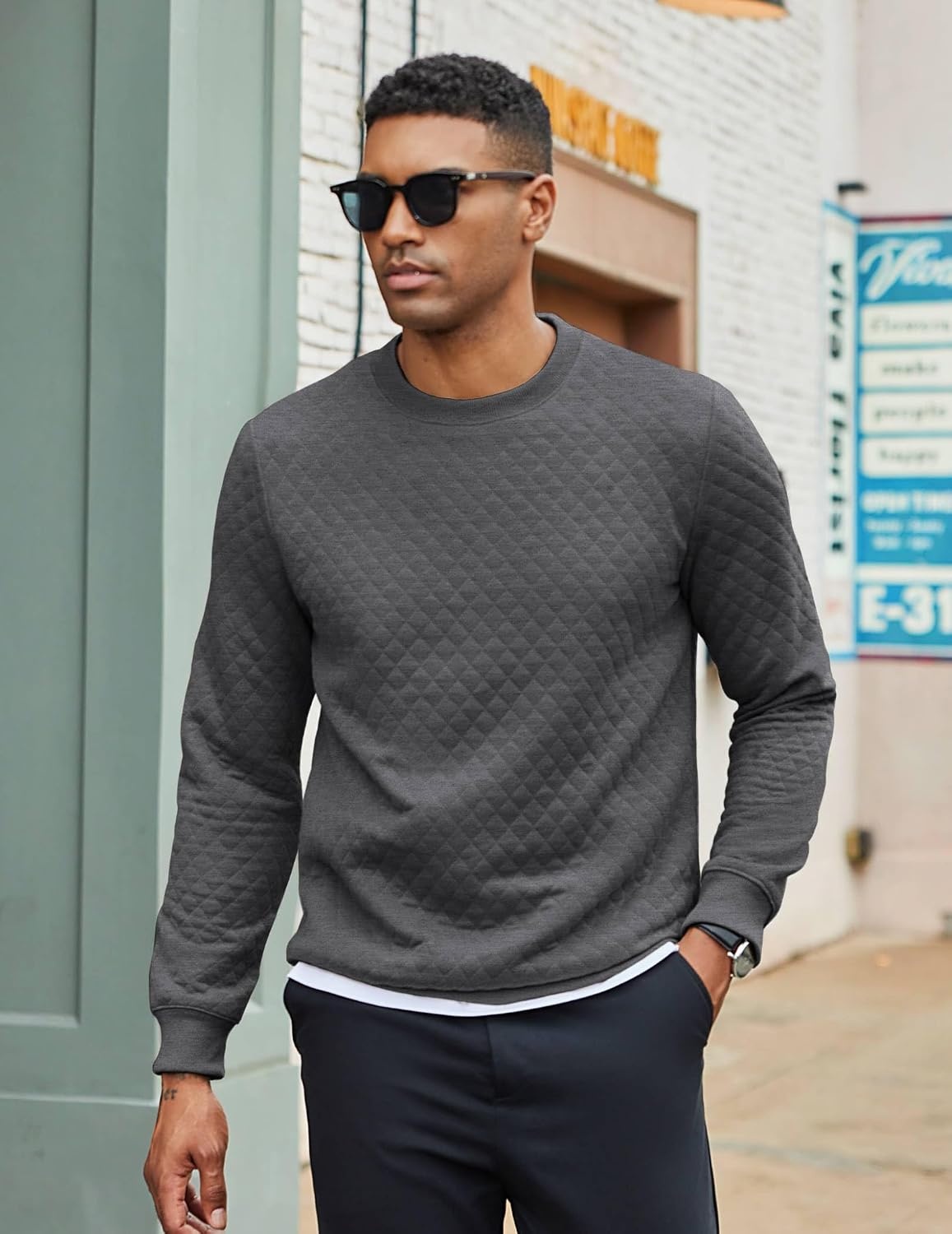 image:imageCOOFANDY Mens Crewneck Sweatshirts Long Sleeve Casual Pullovers SweatersDark Grey