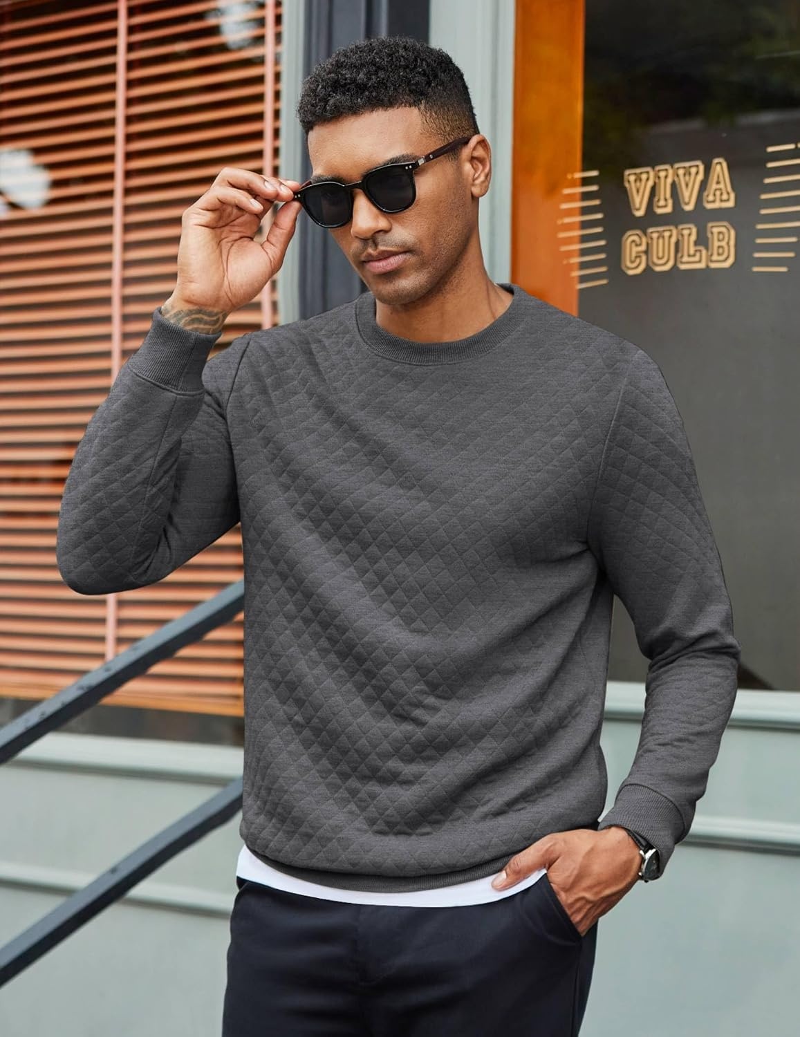 image:imageCOOFANDY Mens Crewneck Sweatshirts Long Sleeve Casual Pullovers SweatersDark Grey