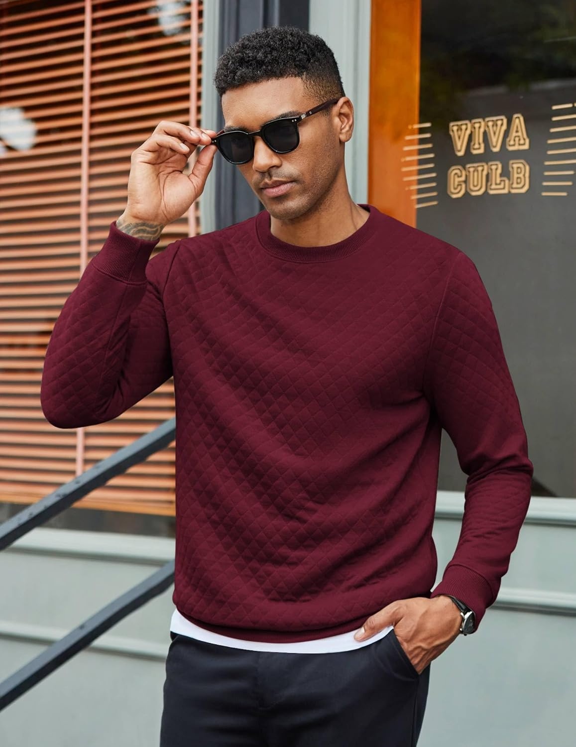 image:imageCOOFANDY Mens Crewneck Sweatshirts Long Sleeve Casual Pullovers SweatersDark Red