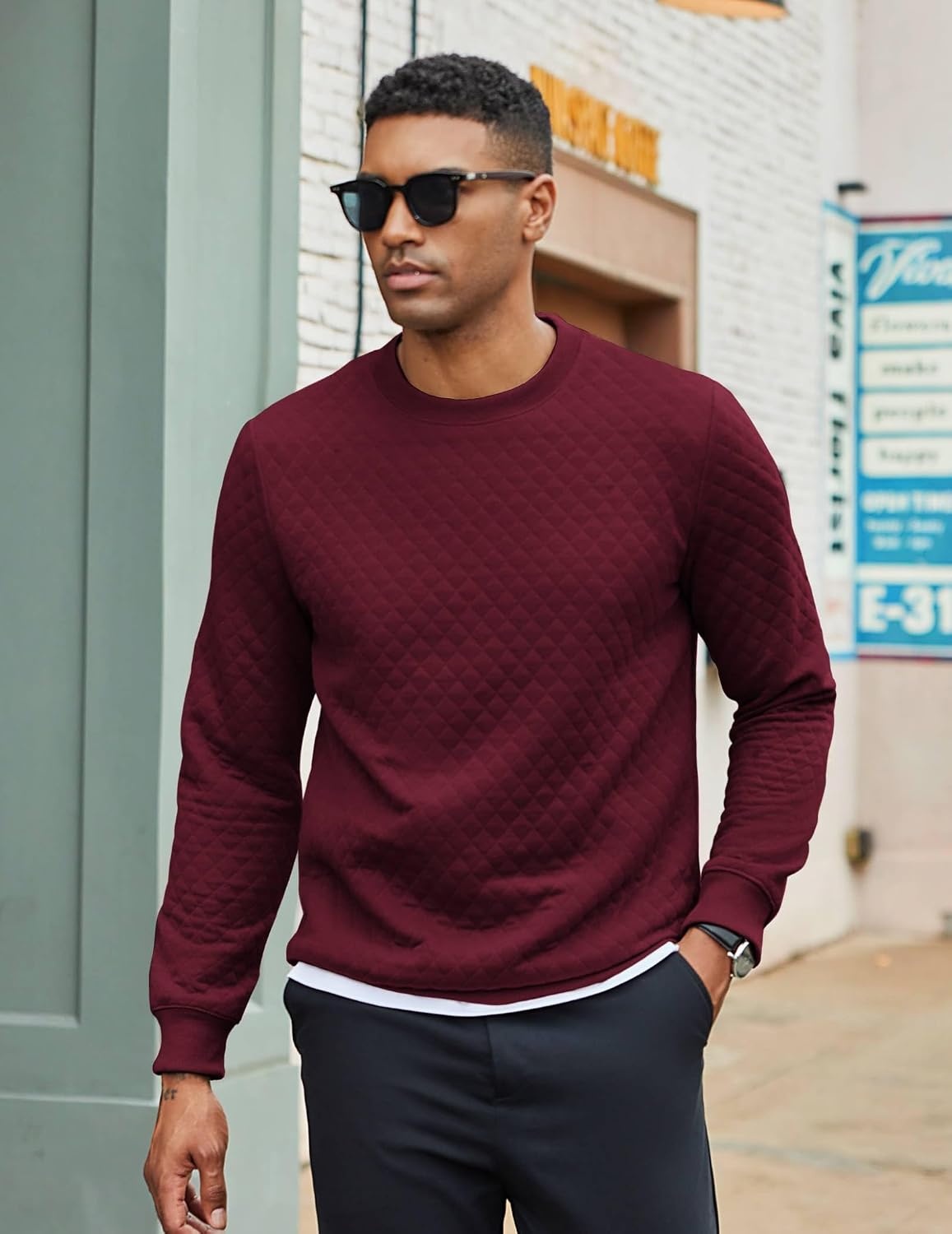 image:imageCOOFANDY Mens Crewneck Sweatshirts Long Sleeve Casual Pullovers SweatersDark Red