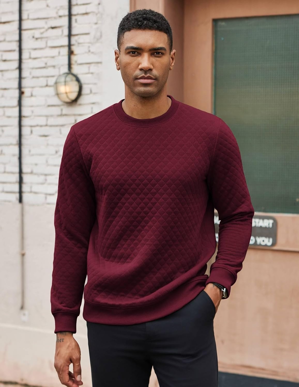 image:imageCOOFANDY Mens Crewneck Sweatshirts Long Sleeve Casual Pullovers SweatersDark Red