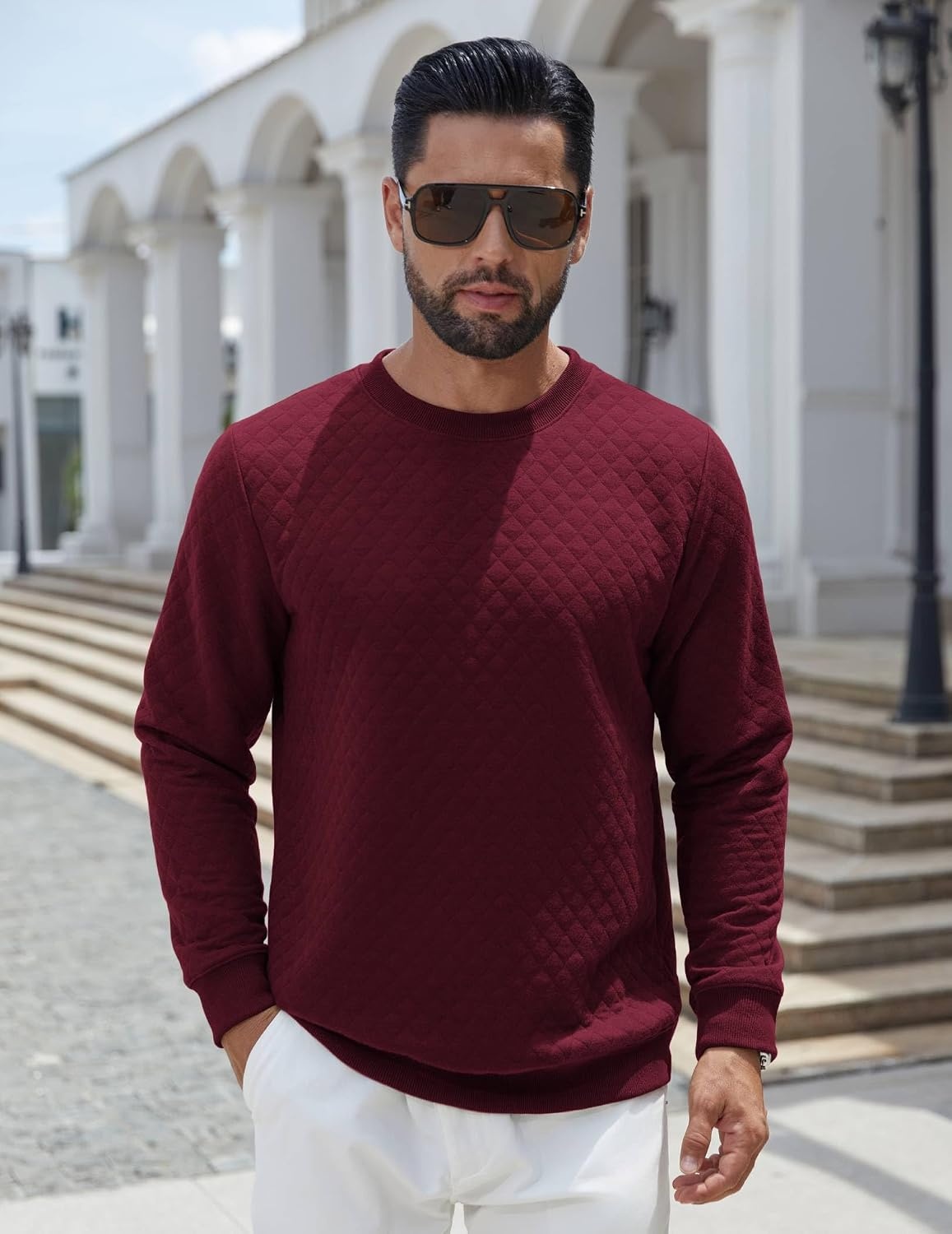 image:imageCOOFANDY Mens Crewneck Sweatshirts Long Sleeve Casual Pullovers SweatersDark Red