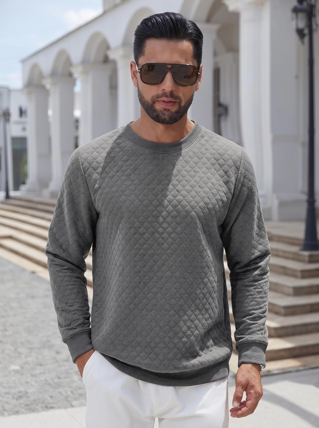 image:imageCOOFANDY Mens Crewneck Sweatshirts Long Sleeve Casual Pullovers SweatersLight Grey
