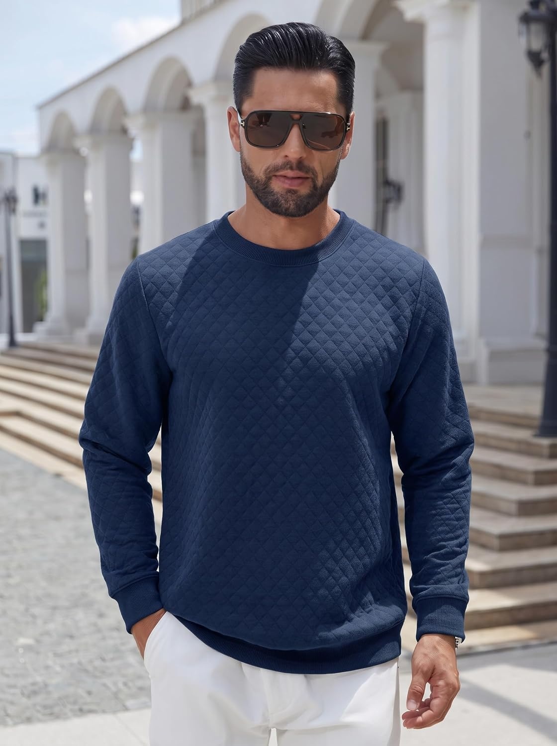 image:imageCOOFANDY Mens Crewneck Sweatshirts Long Sleeve Casual Pullovers SweatersNavy