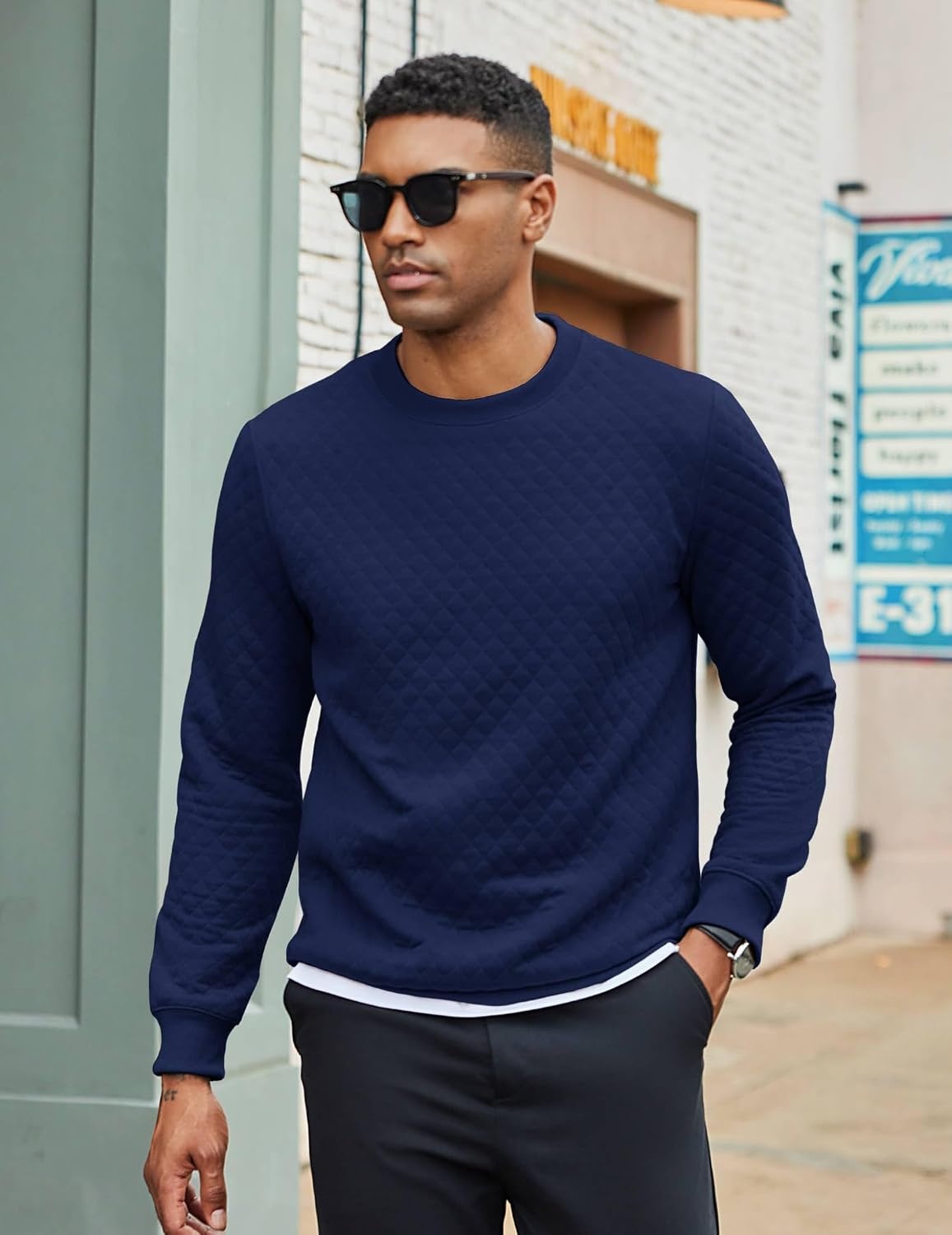 image:imageCOOFANDY Mens Crewneck Sweatshirts Long Sleeve Casual Pullovers SweatersNavy Blue