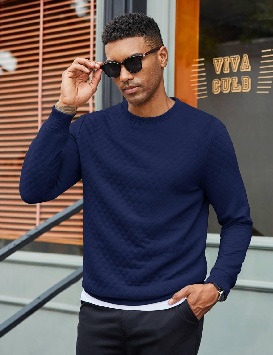 image:imageCOOFANDY Mens Crewneck Sweatshirts Long Sleeve Casual Pullovers SweatersNavy Blue