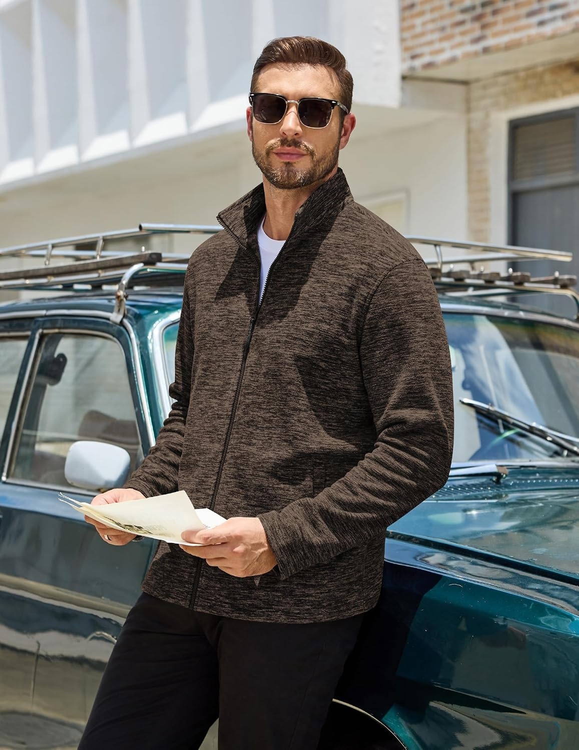image:imageCOOFANDY Mens Fleece Jackets Full Zip Lightweight Casual Sweater JacketDark Brown