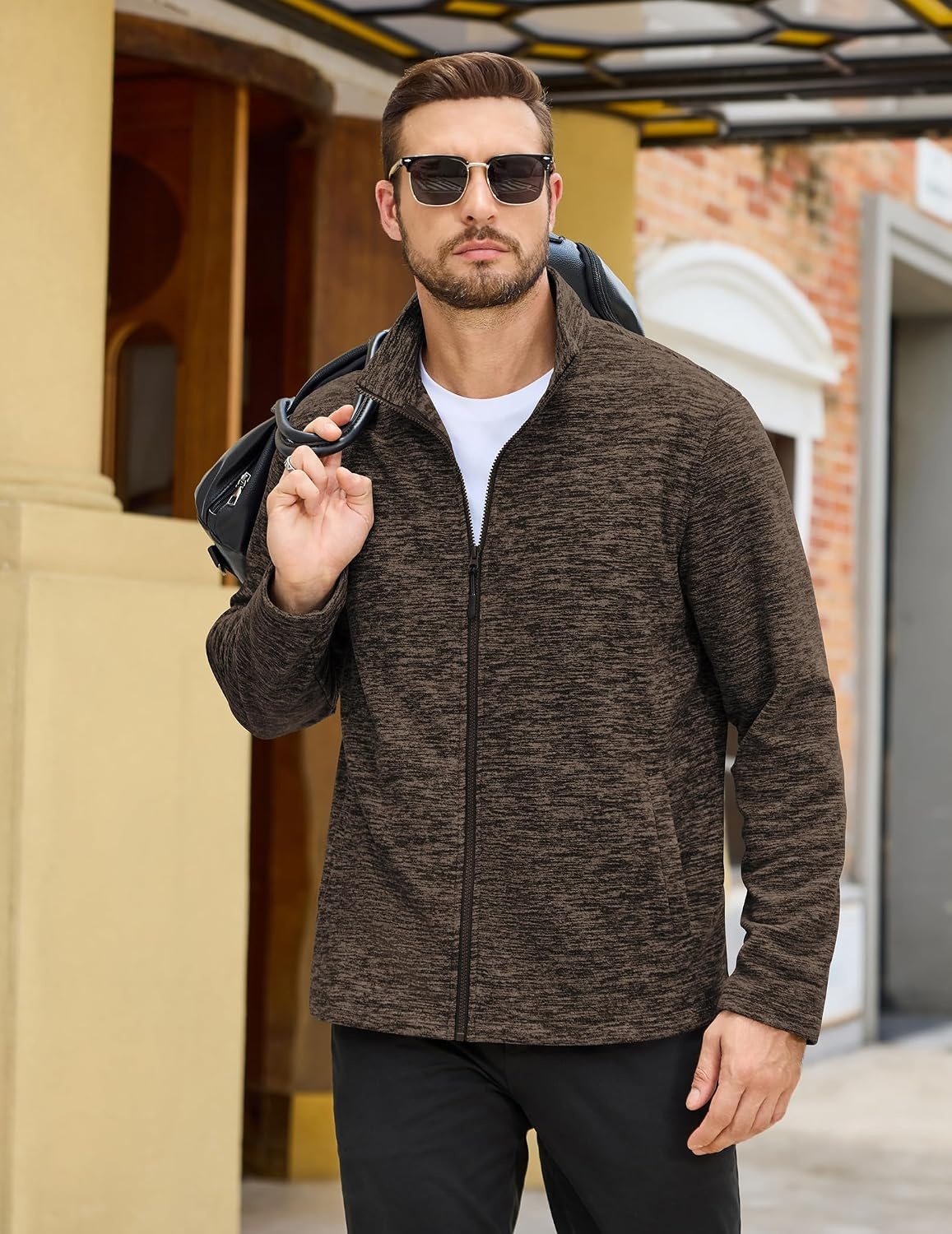 image:imageCOOFANDY Mens Fleece Jackets Full Zip Lightweight Casual Sweater JacketDark Brown