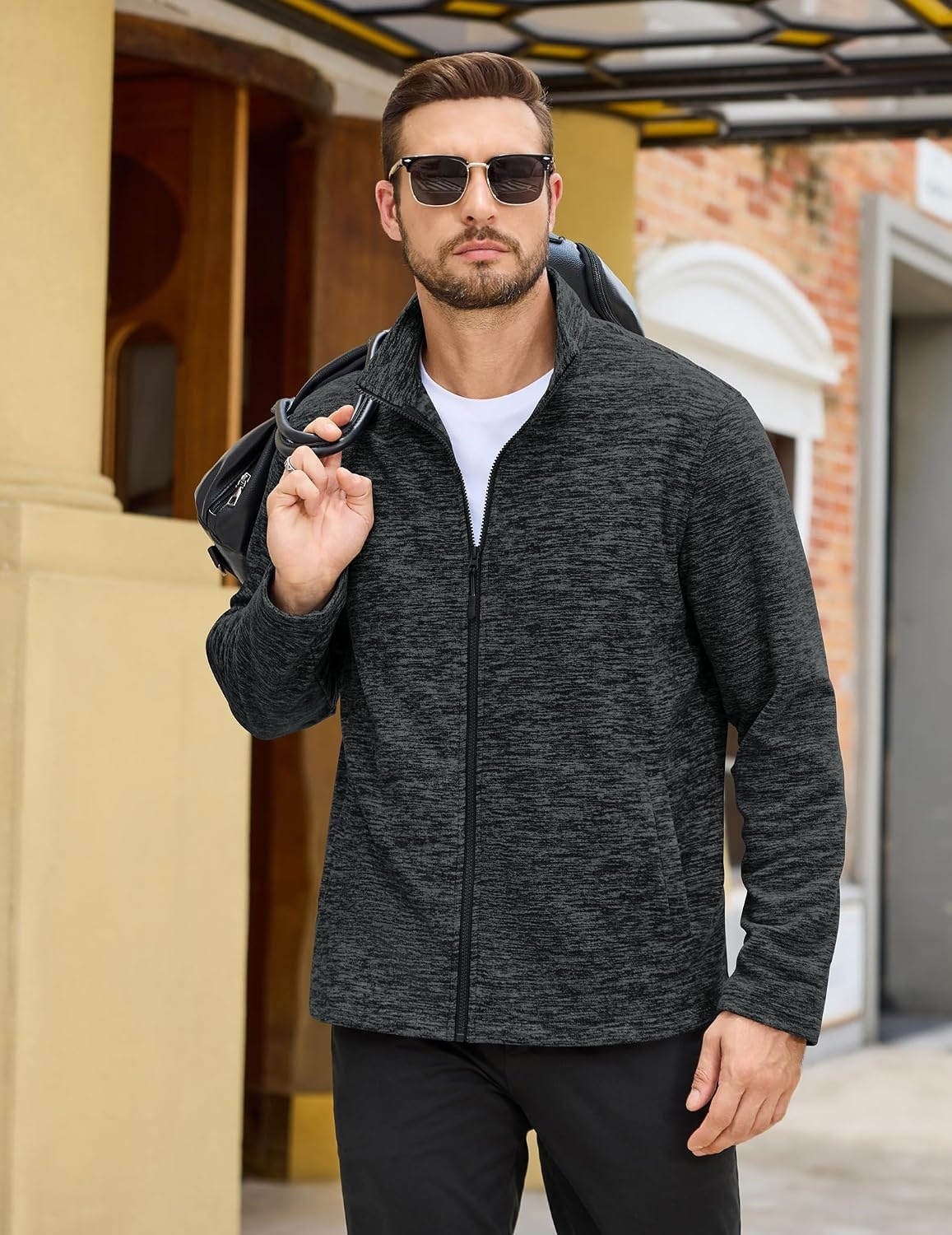 image:imageCOOFANDY Mens Fleece Jackets Full Zip Lightweight Casual Sweater JacketDark Grey
