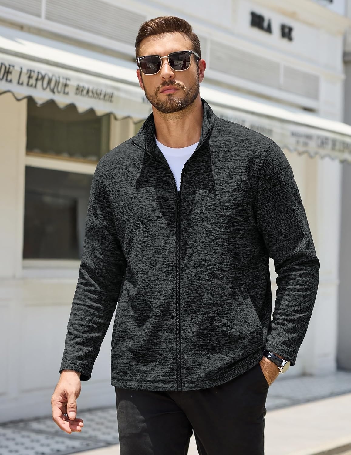 image:imageCOOFANDY Mens Fleece Jackets Full Zip Lightweight Casual Sweater JacketDark Grey