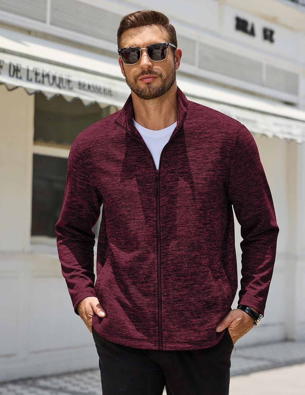 image:imageCOOFANDY Mens Fleece Jackets Full Zip Lightweight Casual Sweater JacketDark Red