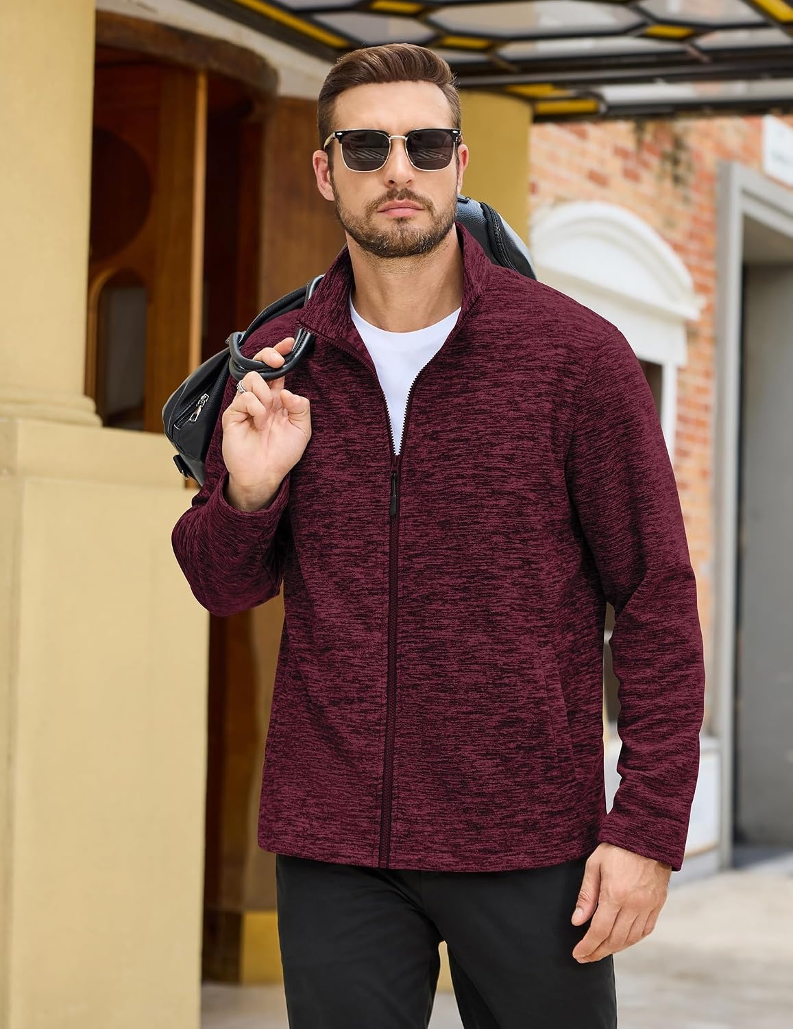 image:imageCOOFANDY Mens Fleece Jackets Full Zip Lightweight Casual Sweater JacketDark Red