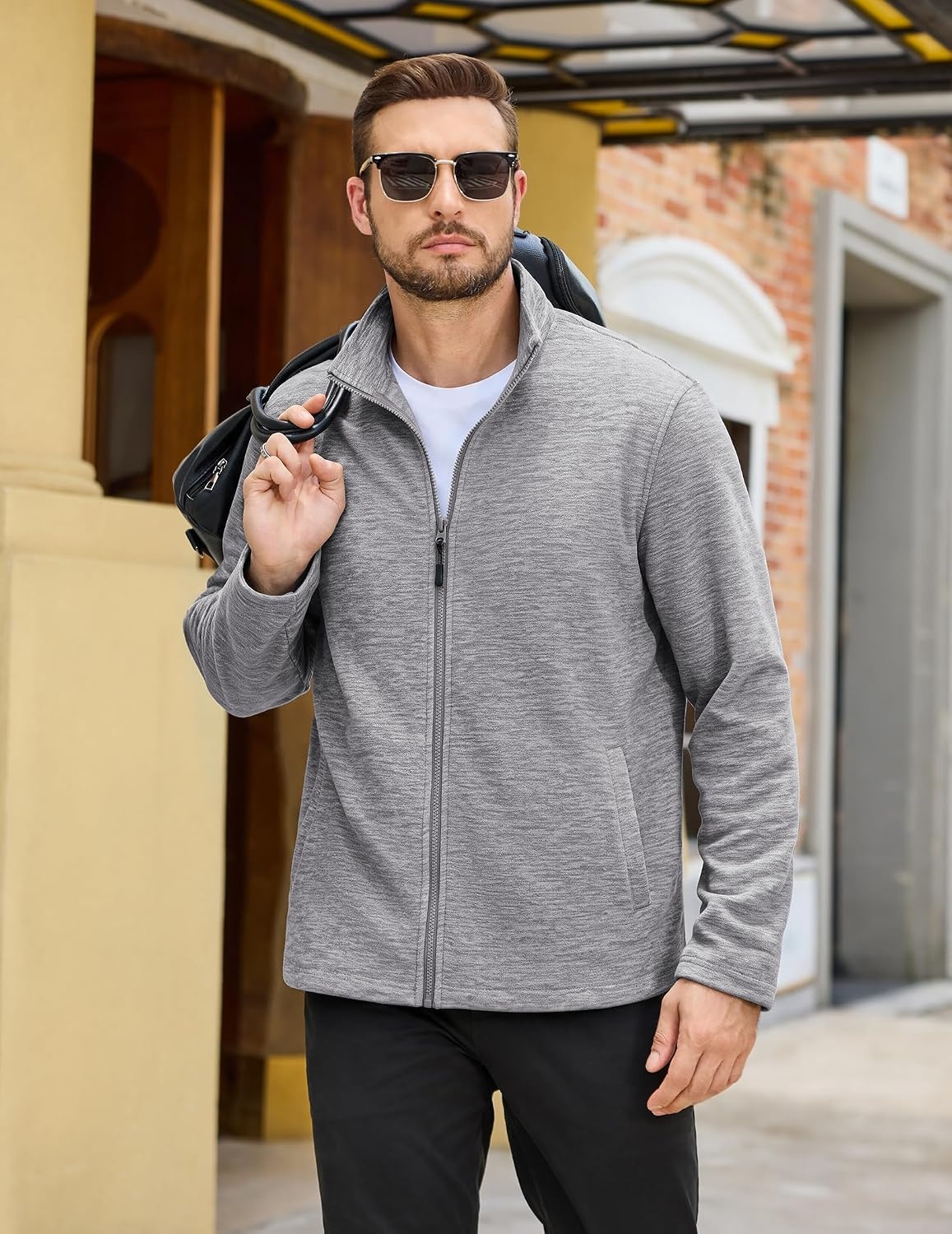 image:imageCOOFANDY Mens Fleece Jackets Full Zip Lightweight Casual Sweater JacketLgiht Grey