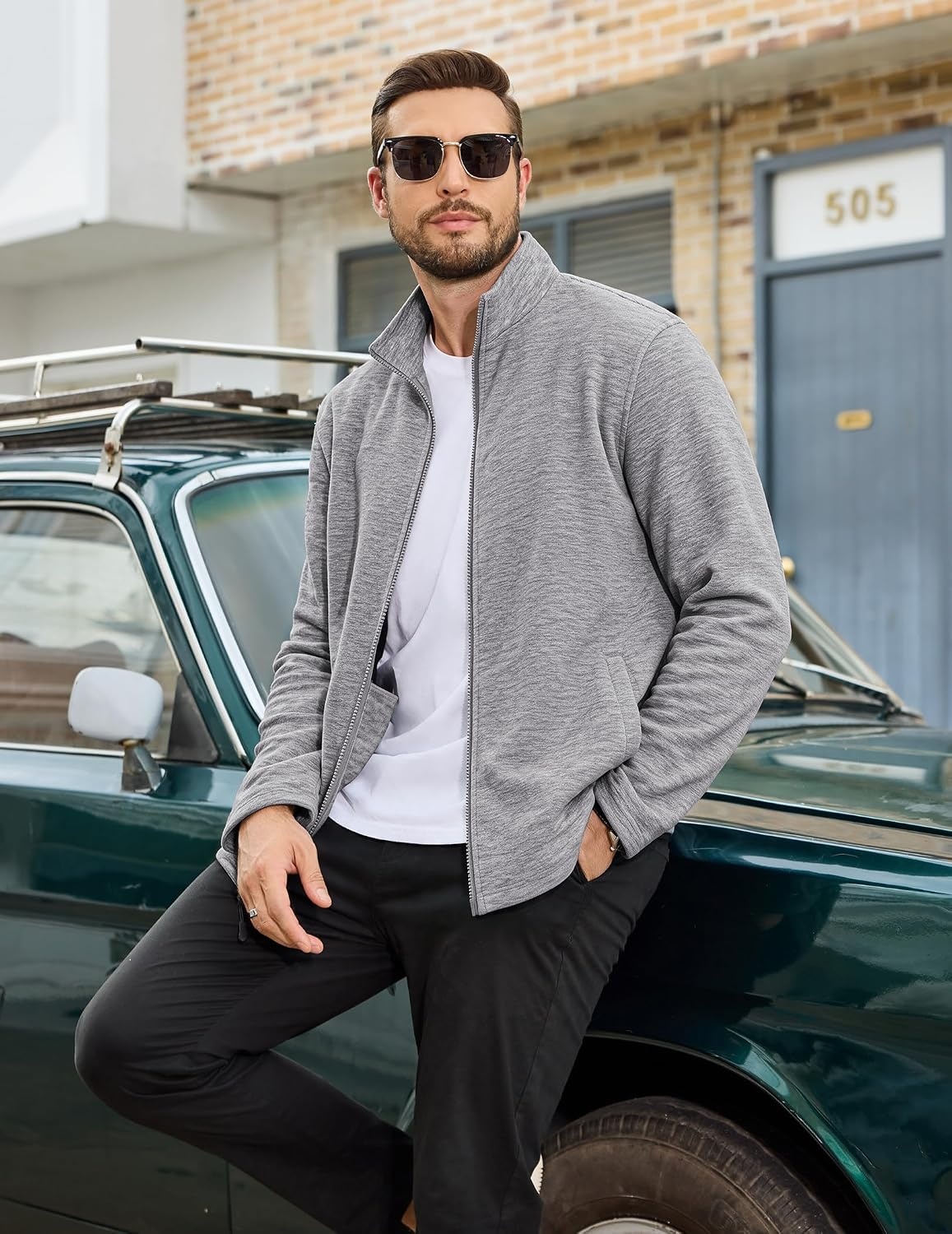 image:imageCOOFANDY Mens Fleece Jackets Full Zip Lightweight Casual Sweater JacketLgiht Grey