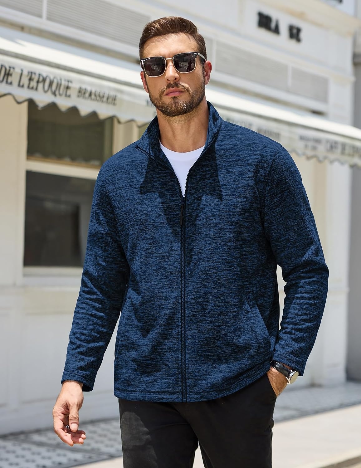 image:imageCOOFANDY Mens Fleece Jackets Full Zip Lightweight Casual Sweater JacketNavy Blue